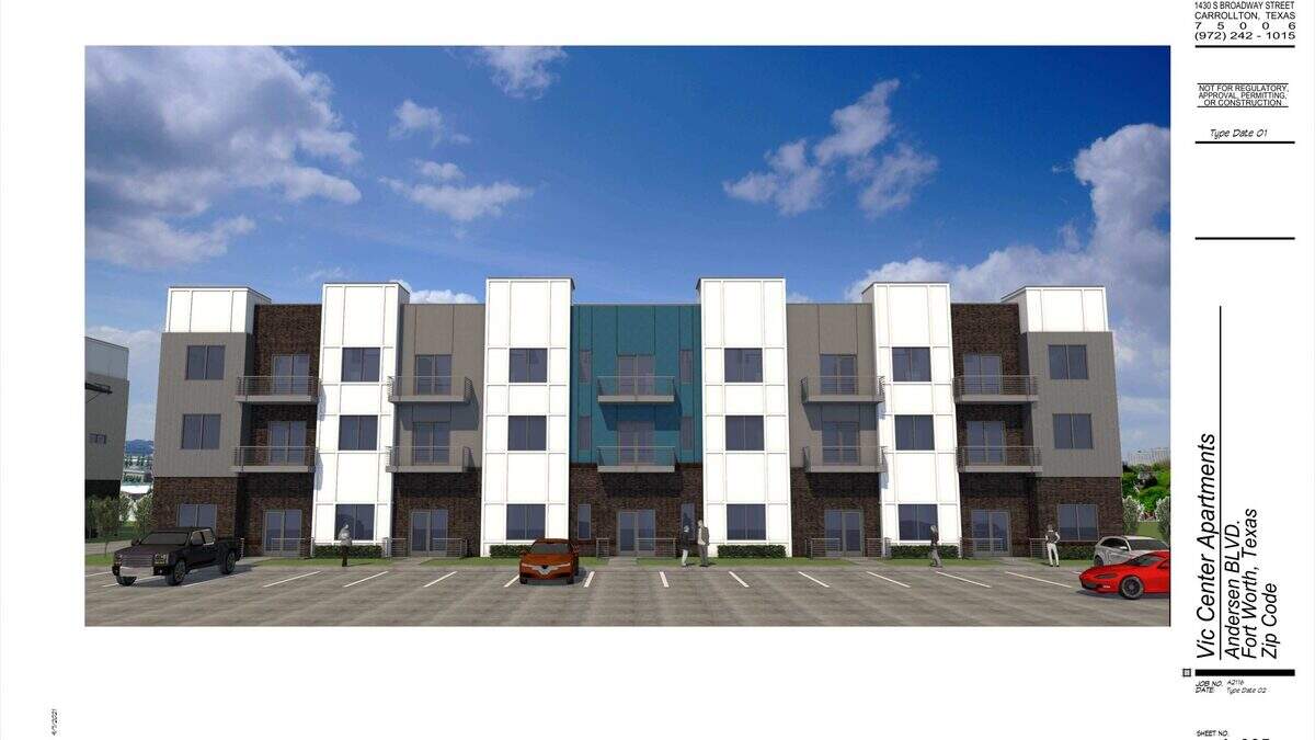 Rendering of Vic Centre Apartments, a 268-unit workforce housing development planned for East Fort Worth. Rendering of Vic Centre Apartments, a 268-unit workforce housing development planned for East Fort Worth.